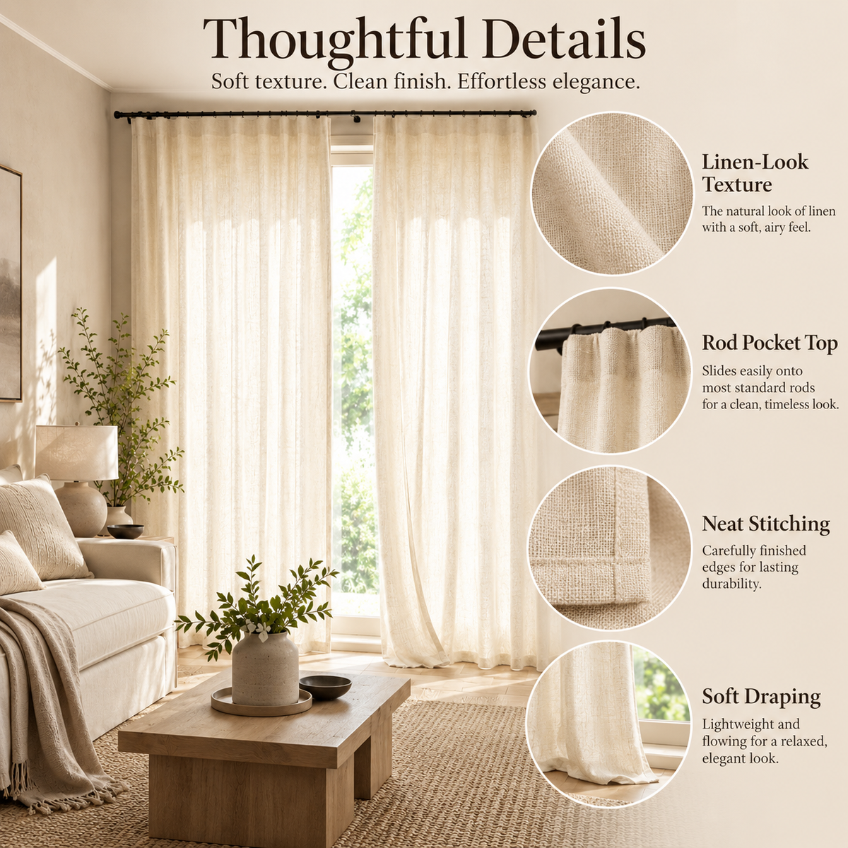 Velmorasa™ LinenGlow Light Filtering Curtains